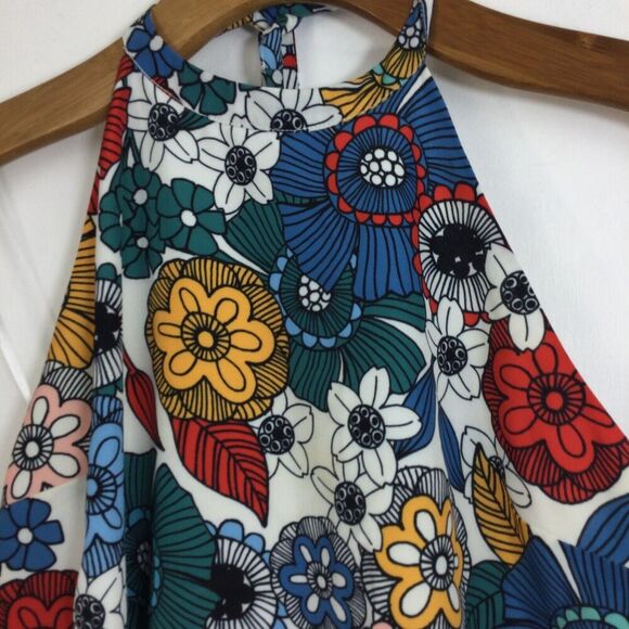 ModCloth Hep Your City Floral Halter Tie Back Colorful Retro Tank Top Multi M - Picture 2 of 10